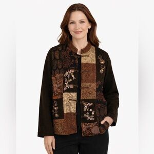 White Stag Vintage Patchwork Chenille Jacket Embroidered Boho Size S